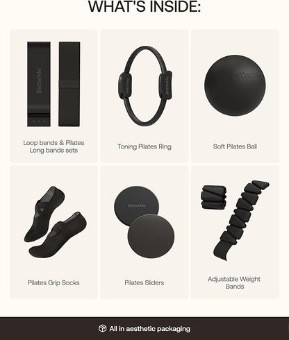 BetterMe Pilates Studio Kit – Pilates Ring, Pilates Ball, Resistance Bands & Sliders – Complete Pilates Equipment Set for Women – Home & Studio Pilates Workout Kit