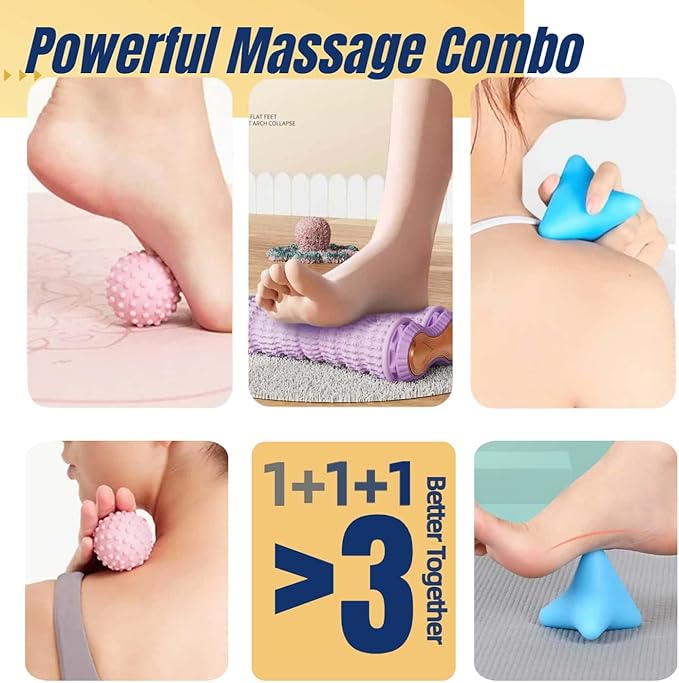 Massage Ball & Foot Roller - 3-in-1 Set, Massage Roller - Plantar Fasciitis Relief and Heel Spur Pain, Trigger Point Therapy for Deep Muscle Massage