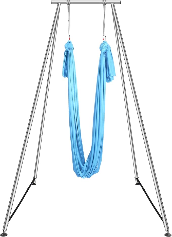 VEVOR Yoga Stand Frame, Max 441-551 lbs Load Swing Stand, Triangular Structure Aerial Rig, Aerial Silk Stands with Yoga Hammock, Standard & Height-Adjustable Version