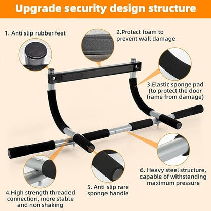 Wall Mounted Pull Up Bar - Chin Up Bar for Doorway, Multi-Gym Home Fitness Equipment with Enhanced Door Frame Protection