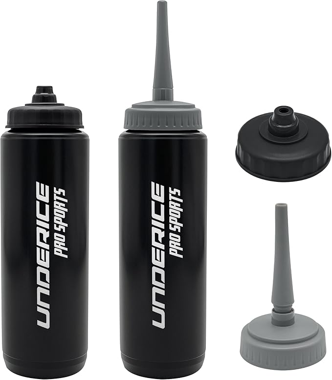 UICE Water Bottle with Straw,1 Liter Easy Squeeze Bottles for Hockey Straight Long Straw Built In Finger Grip,Sports Water Bottle for Football, Lacrosse, Boxing,Fitness-Black