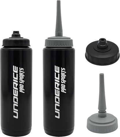 UICE Water Bottle with Straw,1 Liter Easy Squeeze Bottles for Hockey Straight Long Straw Built In Finger Grip,Sports Water Bottle for Football, Lacrosse, Boxing,Fitness-Black