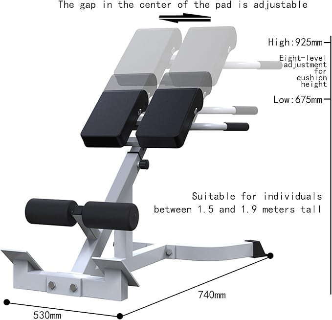 Adjustable Roman Chair, Hyperextension Bench for Back Exercise, White, Steel Frame, Multi-Position Core Training Equipment, Home Men Women Full Body ，U-Shaped Base