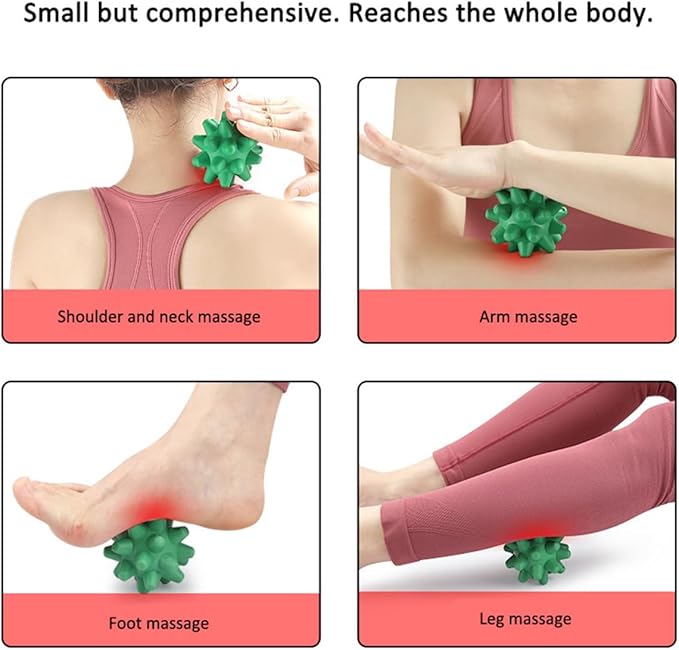 Massage Roll Balls, 2 Pack Spiky Massage Balls Deep Tissue Trigger Point and Myofascial Release for Plantar Fasciitis Relief, Muscle Recovery, 2.8 Inch Diameter (Green)