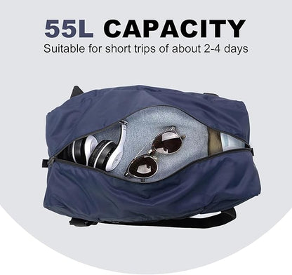 HOLYLUCK Foldable Travel Duffel Bag For Women & Men Luggage Great for Gym - large navy blue