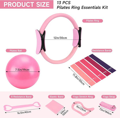SAN LIKE Home Pilates Essentials Kit for Women, Pilates Equipment Ring and Ball Set, 12'' Magic Circle, Yoga Ball,8 Resistance Bands Premium Accessories Kits for Starter Toning Workouts at Home