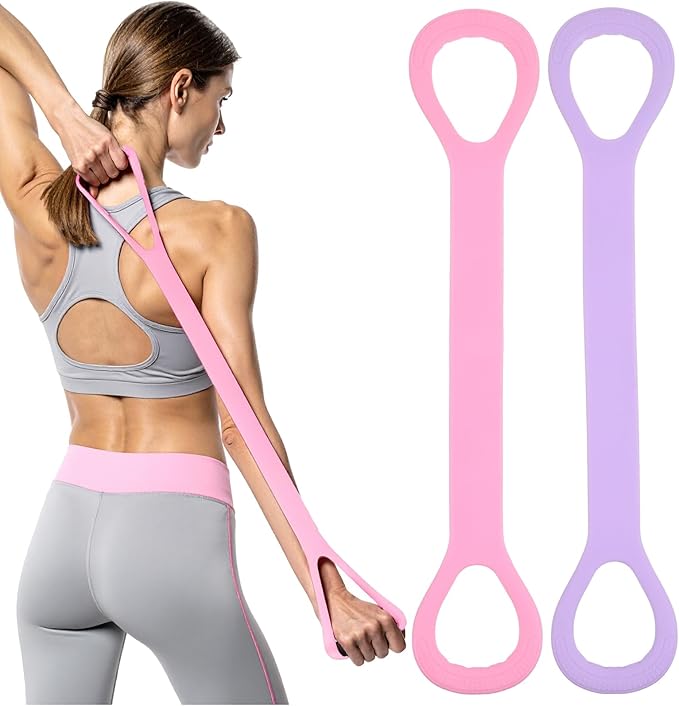 2pcs Figure 8 Resistance Bands for Arms Resistance Bands with Handles for Working Out Back Leg Stretcher Portable Exercise Equipment for Yoga Pilates Stretching Physical Therapy Pink & Blue