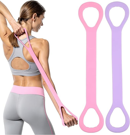 2pcs Figure 8 Resistance Bands for Arms Resistance Bands with Handles for Working Out Back Leg Stretcher Portable Exercise Equipment for Yoga Pilates Stretching Physical Therapy Pink & Blue