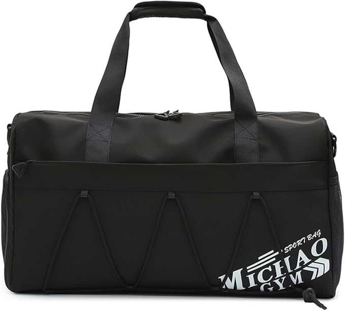 Gym Bag for Men Women, Waterproof Sports Duffle Bag with Shoe Compartment & Wet Pocket, Small Travel Duffel Bag Overnight Carry on Weekender bag for Workout, Fitness, Overnight, Yoga - Black
