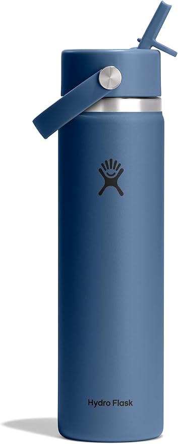 Hydro Flask Water Bottle - Insulated Stainless Steel - Wide Straw Lid, Non Spill, Leakproof in 24 Oz Harbor Blue