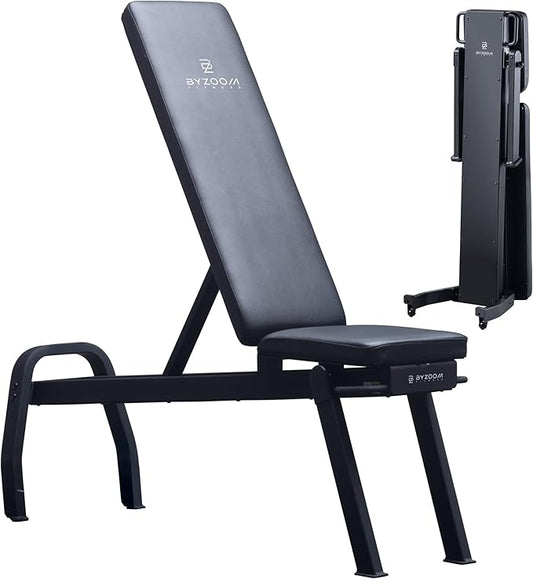 BYZOOM FITNESS Pure Series Foldable Weight Bench for Home Gym – Adjustable Workout Bench with 5 Incline Angles (0°-83°), 550lbs High Capacity, Rapid-Fold Compact Design for Space Saving, White or Black