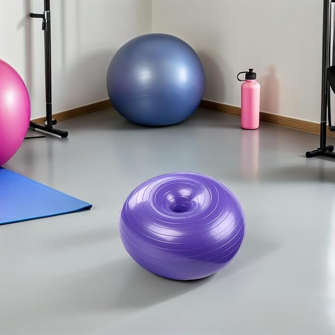 VOSAREA Inflatable Donut Yoga Ball with Air Pump, Thickened Durable Stability Ball for Core Training and Pregnancy Exercise, Purple Gym Balance Trainer for Home and Office