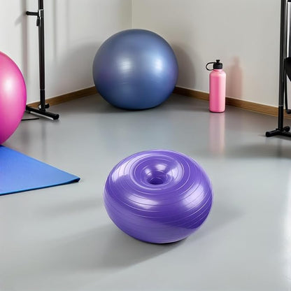 VOSAREA Inflatable Donut Yoga Ball with Air Pump, Thickened Durable Stability Ball for Core Training and Pregnancy Exercise, Purple Gym Balance Trainer for Home and Office