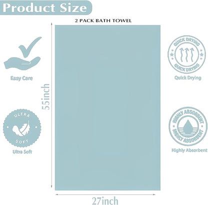 2-Pack Microfiber Bath Towels (27x54 Inches) - Ultra Soft & Quick Dry, 3X Absorbency, Lightweight for Gym, Yoga, Travel & Spa - Perfect for Home, Fitness & Post-Workou