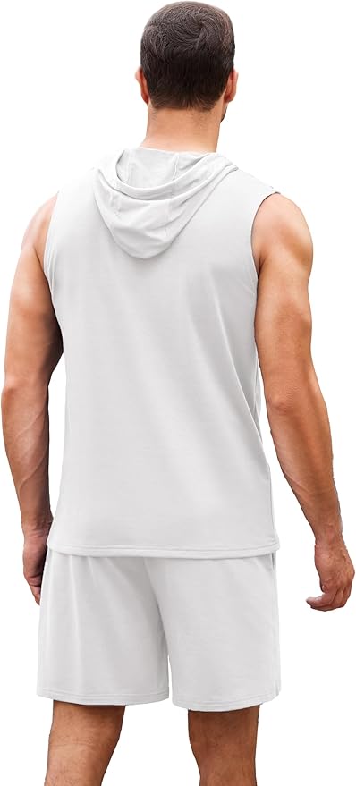 COOFANDY Mens Sleeveless Workout Hoodie Shorts Set 2 Piece Outfits Hooded Tank Tops Gym Tracksuit Sweatsuits