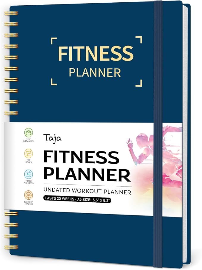 Fitness Workout Journal for Women & Men, A5(5.5" x 8.7") Workout Log Book Planner for Tracking, Progress, and Achieving Your Wellness Goals-Navy Blue