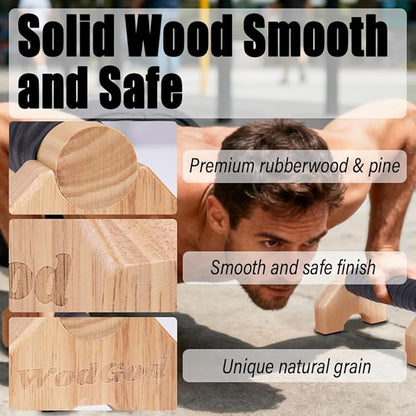 Solid Wood Parallettes Push Up Bars for Home & Gym, Durable Wooden Calisthenics Equipment with Non-Slip Grip, Full Body Strength & Balance Training