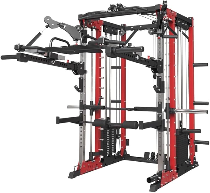 FAGUS Commercial Smithe Machine with Dual Weight Stacks, Power Cage Squat Rack with Lever Arm & Leg Press Attachment, Multi-Function Linear Bearing Cable Crossover Machine for Home Gym