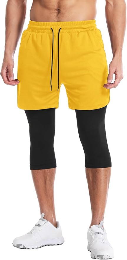 Aolesy Men's 2 in 1 Running Pants, Gym Workout Compression Pants for Men Training Athletic