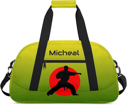Personalized Martial Art Bag Duffel Bag for Boys Girls, Custom Taekwondo Karate Bag for Travel Weekender Practice Gradient Green