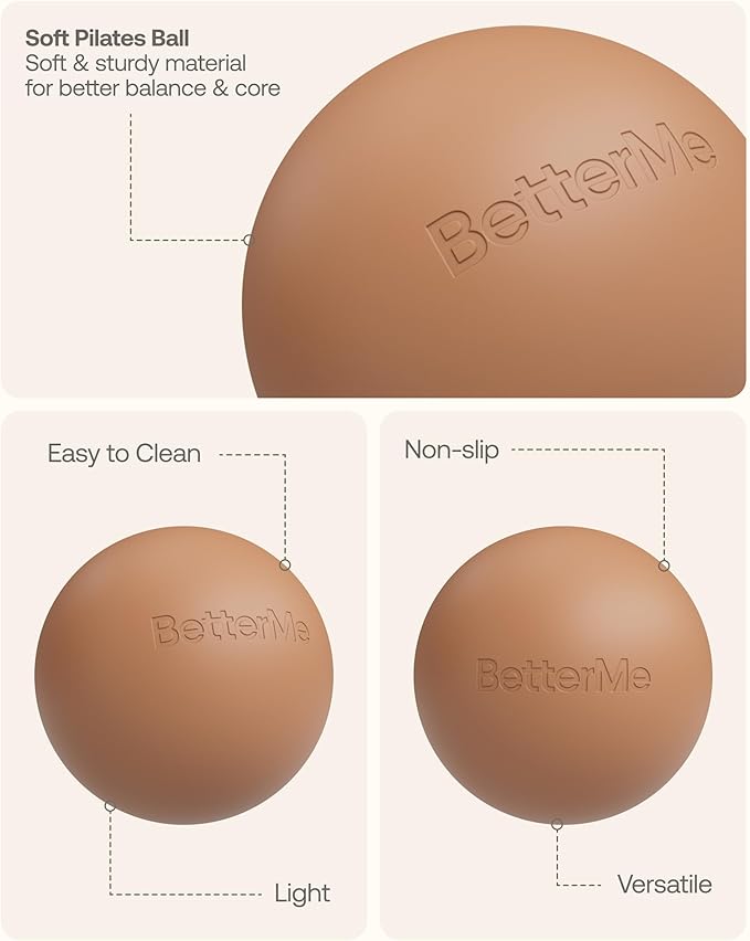 BetterMe Soft Pilates Ball – 8 Inch Mini Exercise Ball for Pilates, Yoga & Core Training – Small Stability Ball for Women – Portable Workout Tool