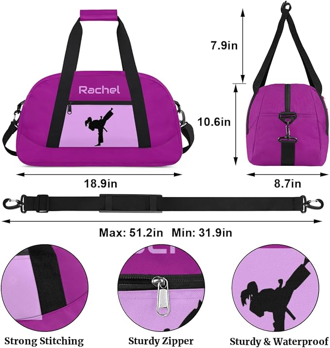 Personalized Martial Art Bag Duffel Bag for Boys Girls, Custom Taekwondo Karate Bag for Travel Weekender Practice Purple
