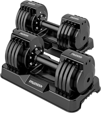 25/55lb Pair Adjustable Dumbbell Set, Adjustable Dumbbells Set of 2, 5 in 1/10 in 1 Free Weights Dumbbells Set with Anti-Slip Texture Handle, Weight Set For Home Gym Suit both Men and Women