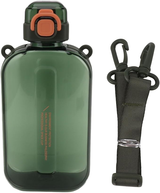Pomya Flat Water Bottle, Portable Travel Mug, Lightweight Leakproof Slim Water Bottles with Strap for Sports Camping Gym Fitness Outdoor Backpacking Hiking, Ultra Light, 750ml(Green)