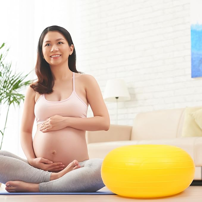 Uonlytech Portable Reusable Yoga Ball Core Exercise Ball with Thickened Inflatable Design Yellow Stability Training for Home Workout and Fitness