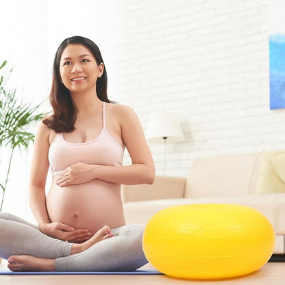 Uonlytech Portable Reusable Yoga Ball Core Exercise Ball with Thickened Inflatable Design Yellow Stability Training for Home Workout and Fitness