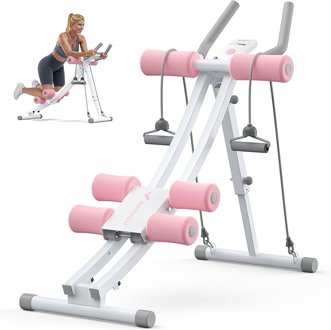 MERACH Dual Track Ab Machine, Adjustable Ab Trainer Machine, Ab Workout Equipment for Home Gym, Ergonomic Arc Track for Better Abs, Foldable Workout Machine for Full Body Workout Home Exercise (Black)