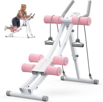 MERACH Dual Track Ab Machine, Adjustable Ab Trainer Machine, Ab Workout Equipment for Home Gym, Ergonomic Arc Track for Better Abs, Foldable Workout Machine for Full Body Workout Home Exercise (Black)