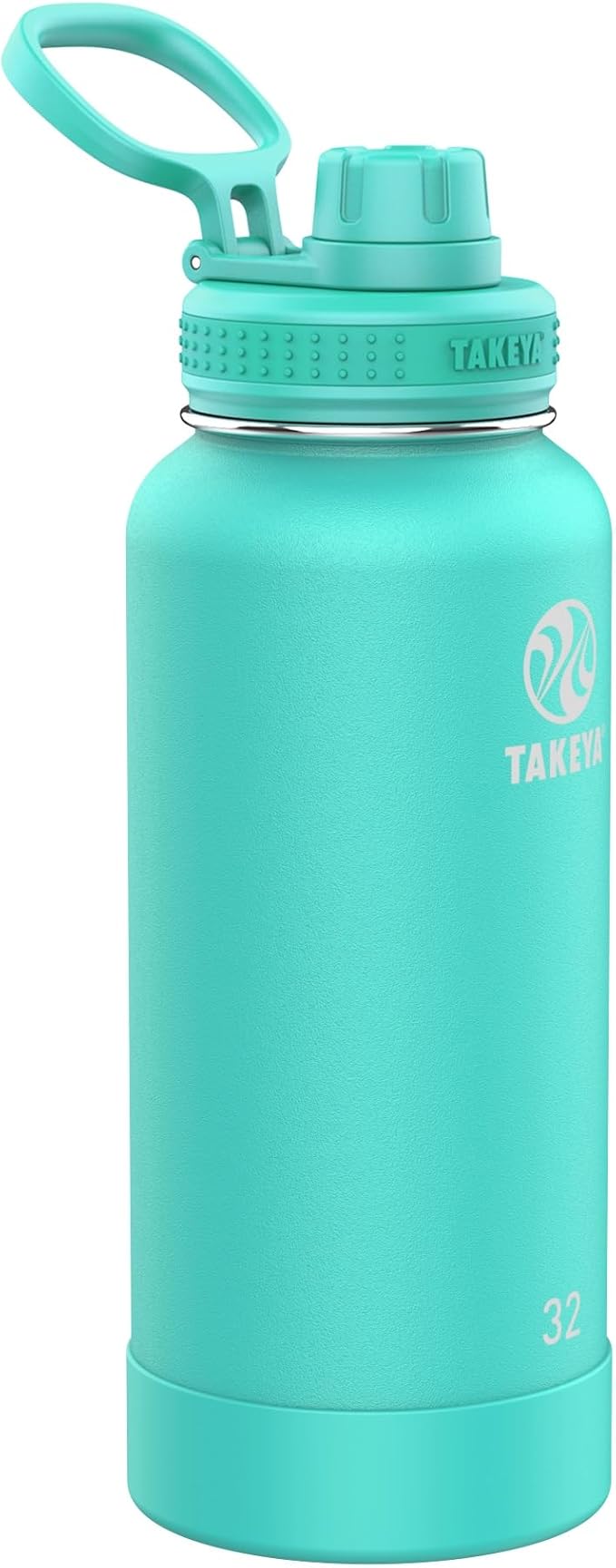 Takeya Actives Stainless Steel Water Bottle, Insulated Spout Lid, Keeps Drinks Cold 24 Hrs, Leakproof, Durable, Dishwasher Safe, Ideal for Gym, Travel, Fits Most Cup Holders, 32 oz/Teal