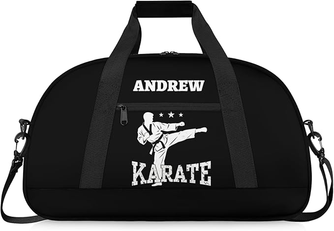 Custom Name Taekwondo Karate Duffle Bag for kids Boy Girls - Personalized Martial Arts Gear Bag, Water-Resistant Sparring Equipment Bag, Karate Black
