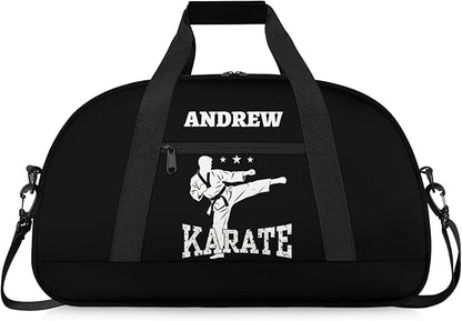 Custom Name Taekwondo Karate Duffle Bag for kids Boy Girls - Personalized Martial Arts Gear Bag, Water-Resistant Sparring Equipment Bag, Karate Black