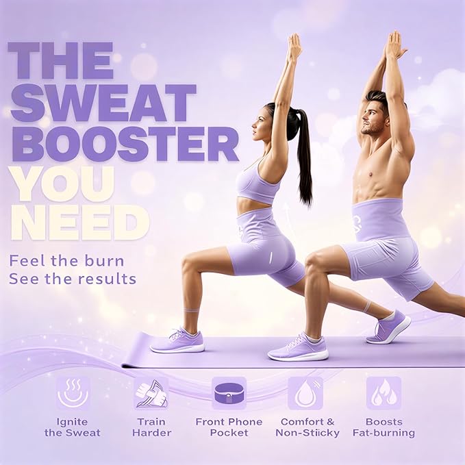 Waist Trimmer Belt for Men & Women – Silver Ion Sweat Belt, Anti-Slip Sauna Trainer, With Pocket & Precision Fit