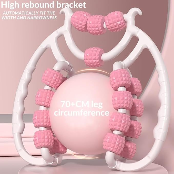 Leg Massager Roller 20-Wheel Deep Tissue Massage Roller for Leg Arm Tennis Elbow Muscle Pain Relief and Relaxation (Pink)