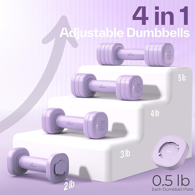 Adjustable Dumbbell Set of 2: Sportneer 4 in 1 Free Weights Dumbbells Set for Women, Hand Weights for Women at Home, Each 2lb 3lb 4lb 5lb Weights with Soft Rubber Handle for Home Gym Exercise Training