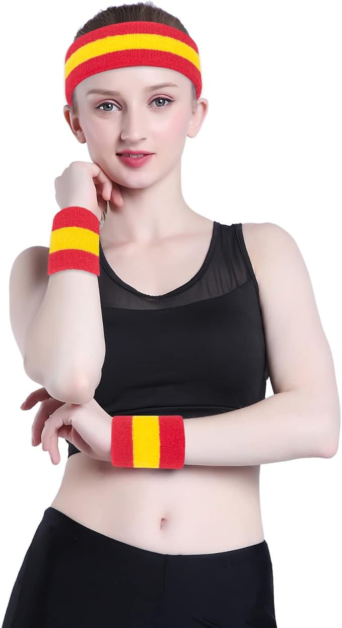 ONUPGO Sweatband Set Sports Headband Wristband Set Sweatbands Terry Cloth Wristband Wrist Sweatband Headbands Moisture Wicking Sweat Absorbing Head Band