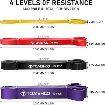 TOMSHOO Resistance Bands Set, Multiple Fitness Exercise Workout Bands with Storage Bag, Door Anchor, Pull Up Assistance Straps for Working Out, Body Stretching, Physical Therapy, More