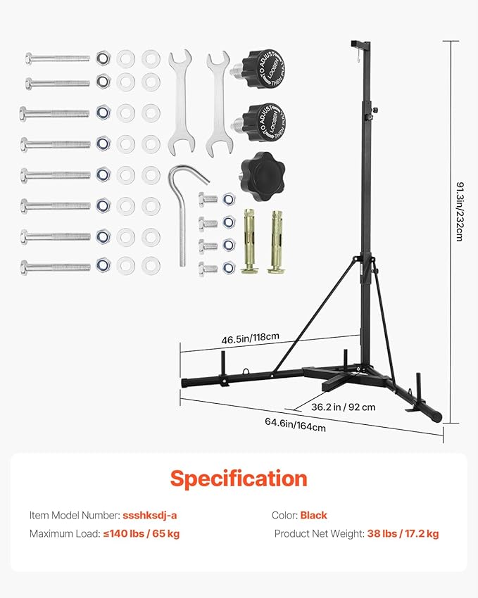 Happybuy Heavy-Duty Punching Bag Stand – Adjustable Height Steel Fitness Equipment with Weighted Base, Holds Up to 140lbs, Freestanding Sandbag Rack for Home Gym & Martial Arts Training