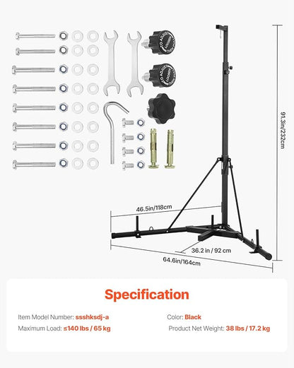 Happybuy Heavy-Duty Punching Bag Stand – Adjustable Height Steel Fitness Equipment with Weighted Base, Holds Up to 140lbs, Freestanding Sandbag Rack for Home Gym & Martial Arts Training