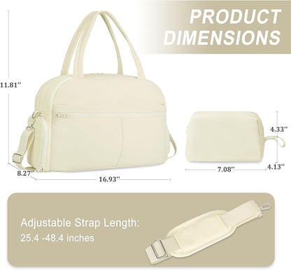 Sports Gym Bag for Women, Lightweight Travel Duffle Bags with Shoe Compartment & Wet Pocket, Weekender Overnight Bag Fitness Workout Bag with Toiletry Bag (Beige)