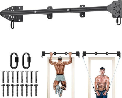 Kipika Wall Mounted Pull Up Bar - Heavy Duty 450 LB Capacity Doorway Chin Up Bar for Home Gym, Sturdy Steel Construction with Resistance Band Hooks | Hanging Exercise Bar for Full Body Workout