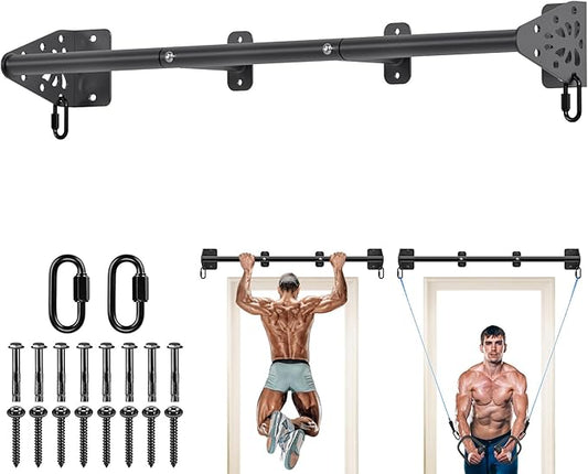 Kipika Wall Mounted Pull Up Bar - Heavy Duty 450 LB Capacity Doorway Chin Up Bar for Home Gym, Sturdy Steel Construction with Resistance Band Hooks | Hanging Exercise Bar for Full Body Workout