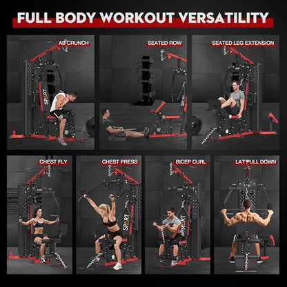 SPART Home Gym Station,Multifunctional Home Gym Workout Equipment,with 160LBS Weight Stack for Leg Press & Chest Fly, All in One Exercise Equipment Full Body Strength Training with Pulley System