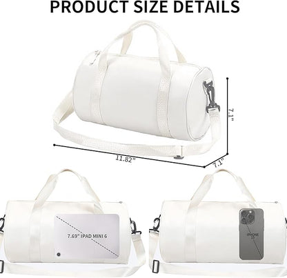 Mini Gym Bag for Women Small Duffle Bag Mini Gym Tote Bag Sport Bag for Yoga Swimming Dance (White)