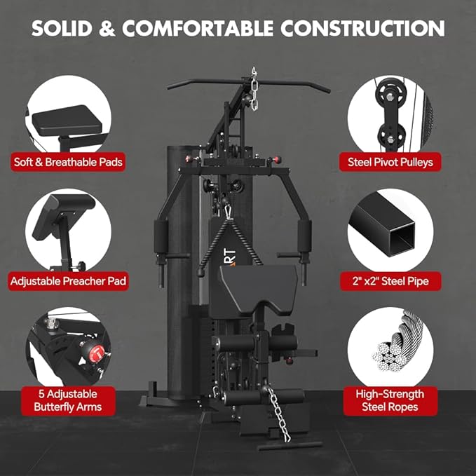 SPART Home Gym Station,Multifunctional Home Gym Workout Equipment,with 160LBS Weight Stack for Leg Press & Chest Fly, All in One Exercise Equipment Full Body Strength Training with Pulley System