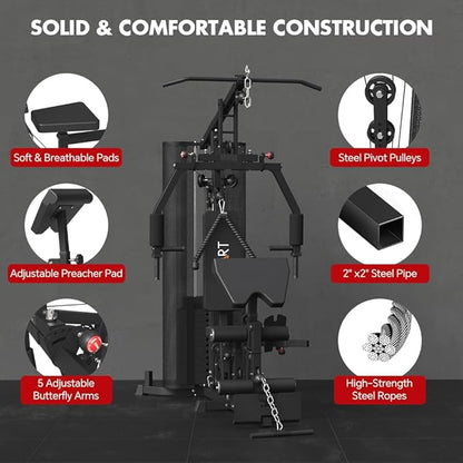 SPART Home Gym Station,Multifunctional Home Gym Workout Equipment,with 160LBS Weight Stack for Leg Press & Chest Fly, All in One Exercise Equipment Full Body Strength Training with Pulley System
