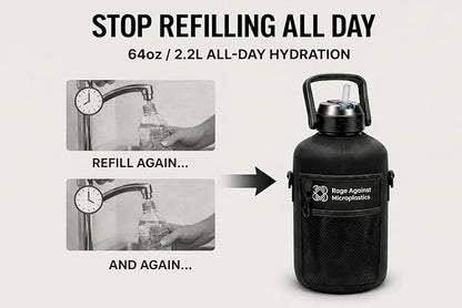 Half Gallon Water Bottle WITH Sleeve & Accessories – 64oz / 2.2L Hydration Kit Bundle – Includes Straw, Cleaning Brush & Storage Pocket – Leakproof Gym Jug BPA-Free
